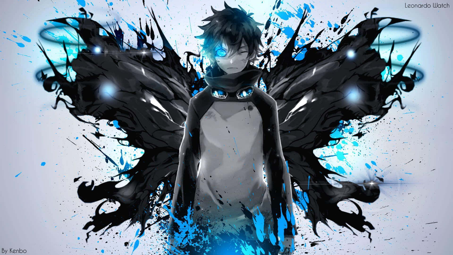 Anime Blue Boy With Dark Wings