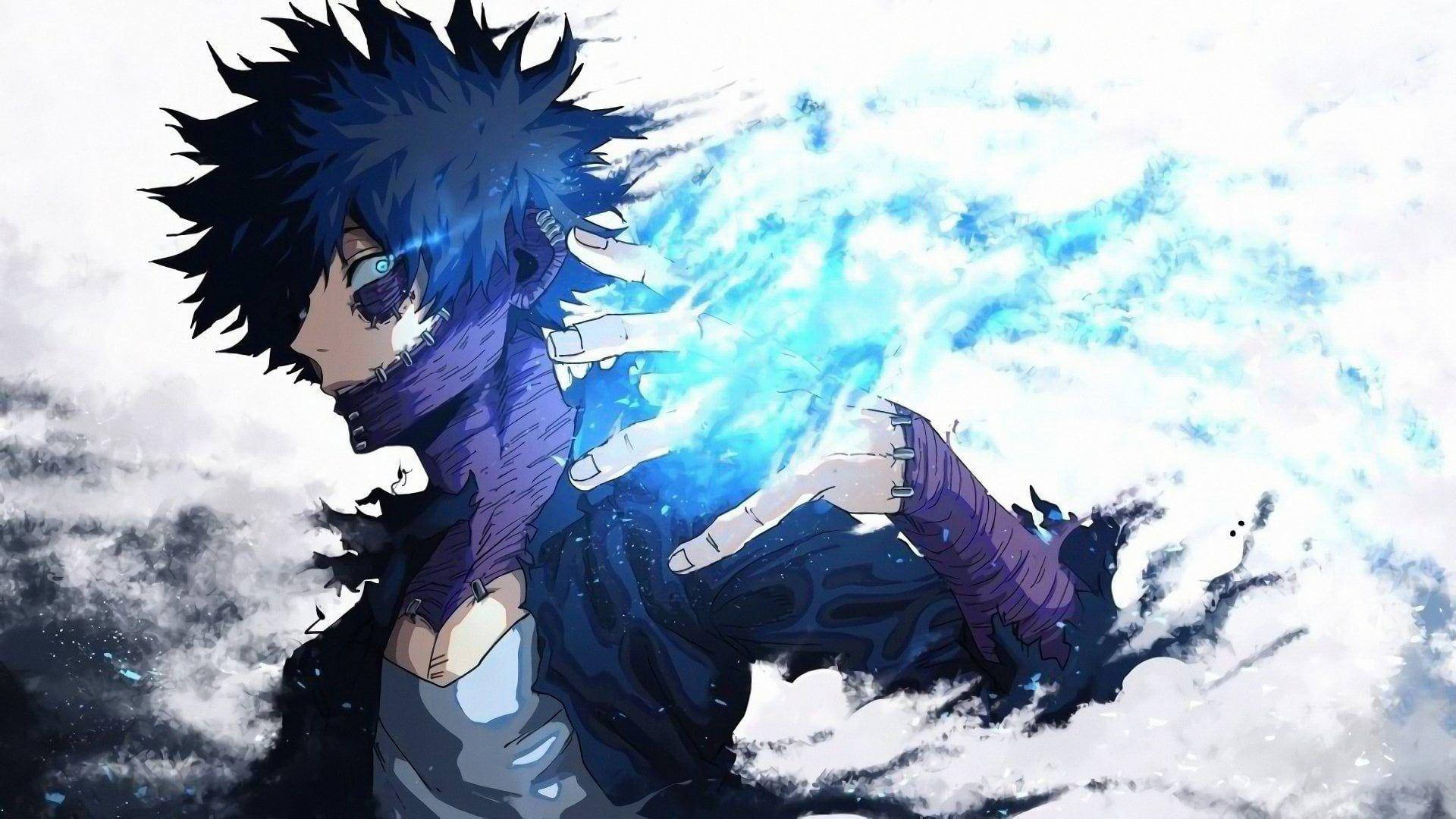 Anime Blue Boy With Flashing Blue Lights Power Background