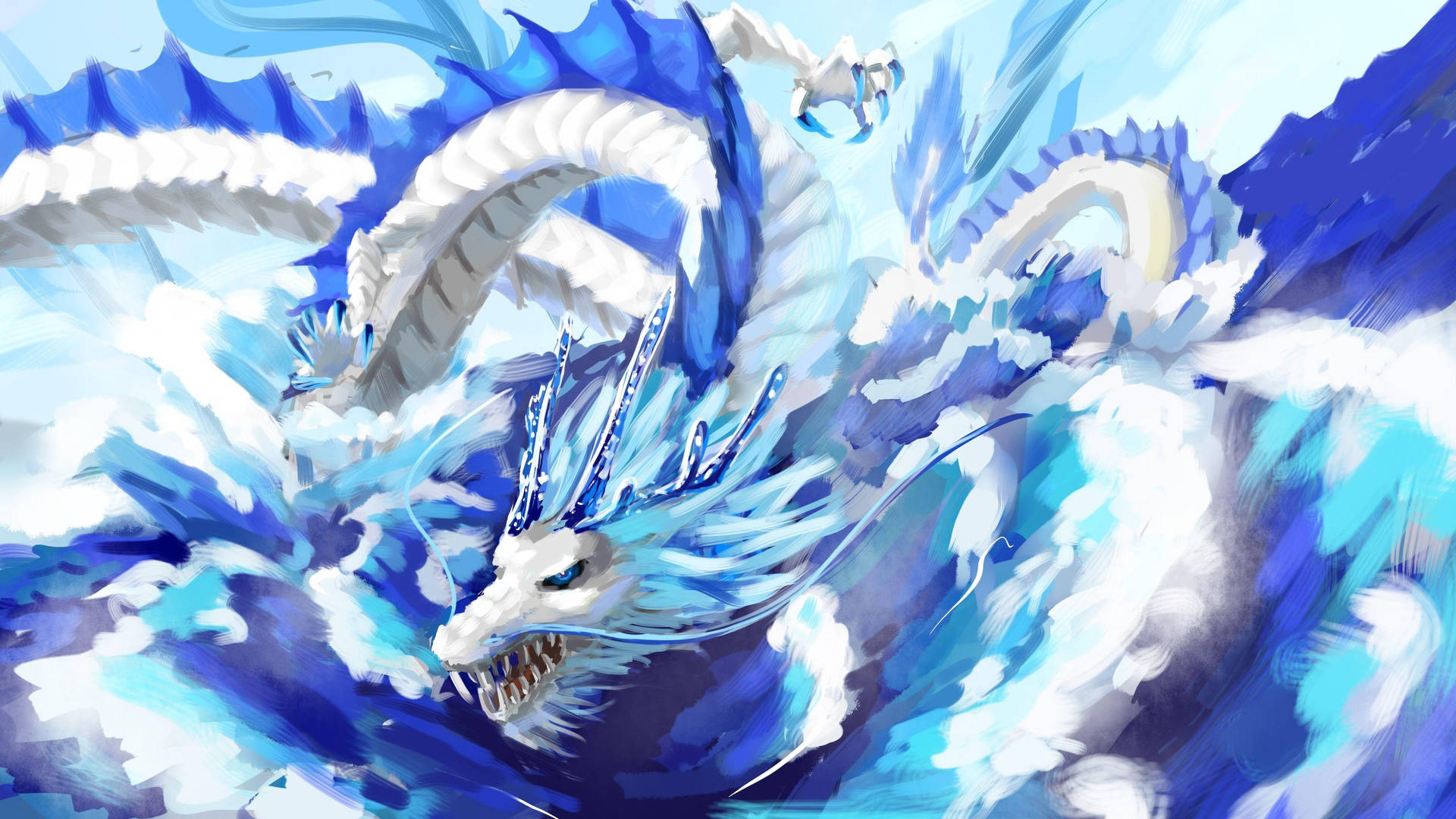 Anime Blue Eastern Dragon Background