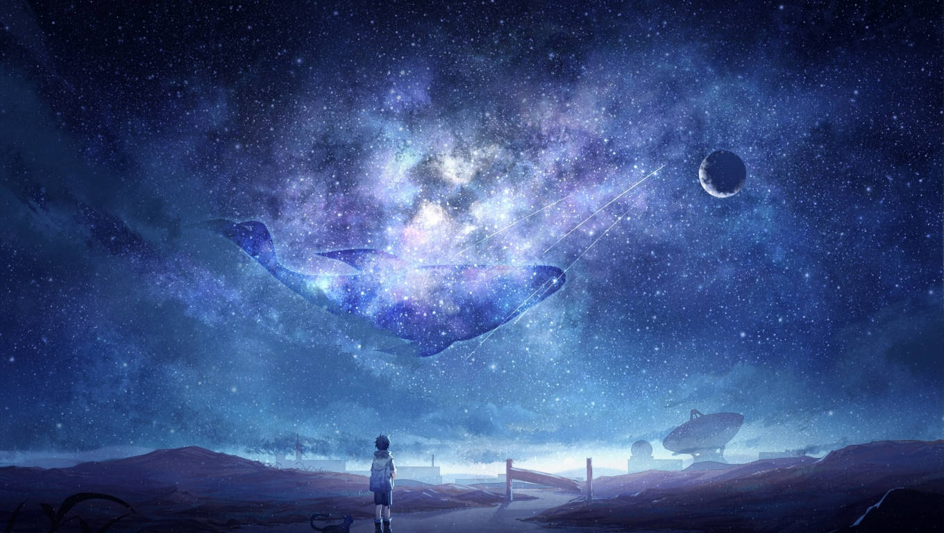 Anime Boy And Galaxy Moon