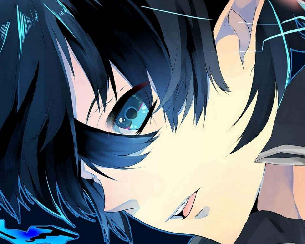 Anime Boy Black Hair Blue Eyes Background