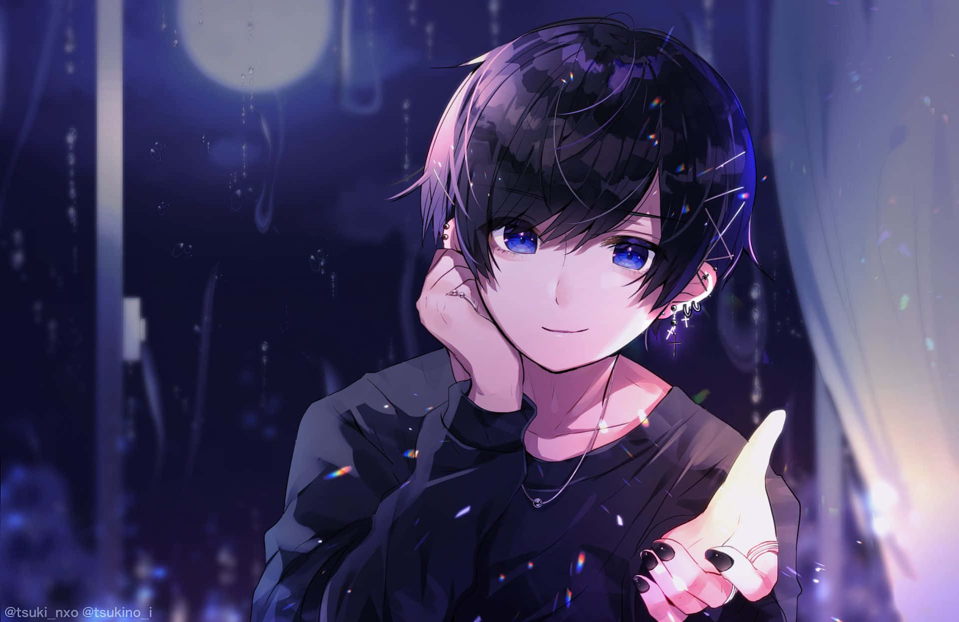 Anime Boy Black Hair Blue Eyes Background