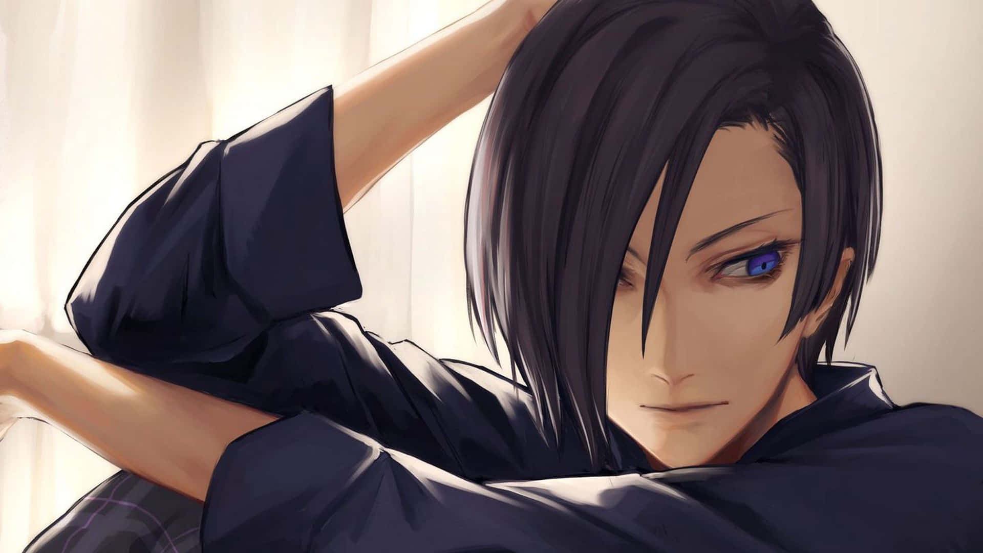 Anime Boy Black Hair Blue Eyes Background