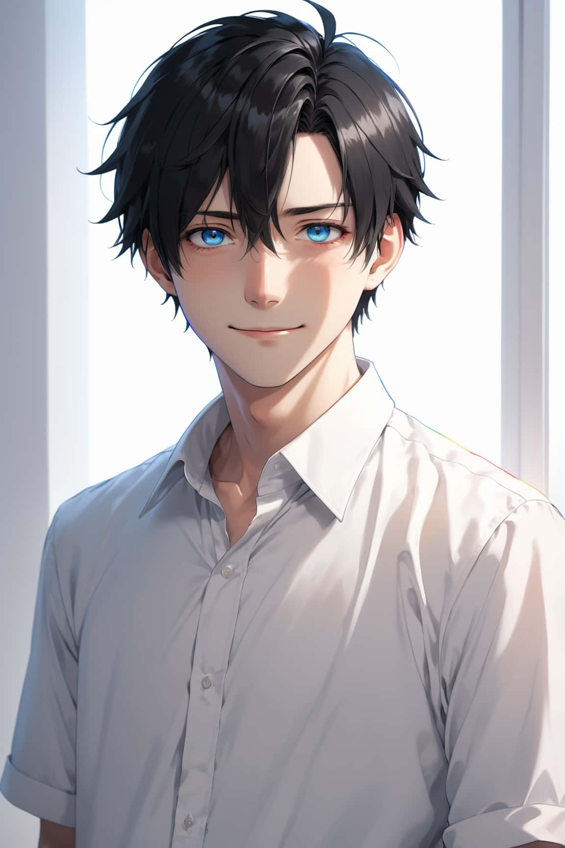 Anime Boy Black Hair Blue Eyes Background