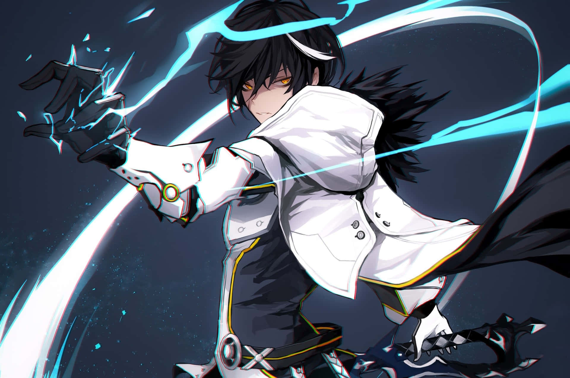 Anime Boy Black Hair Electric Power Background