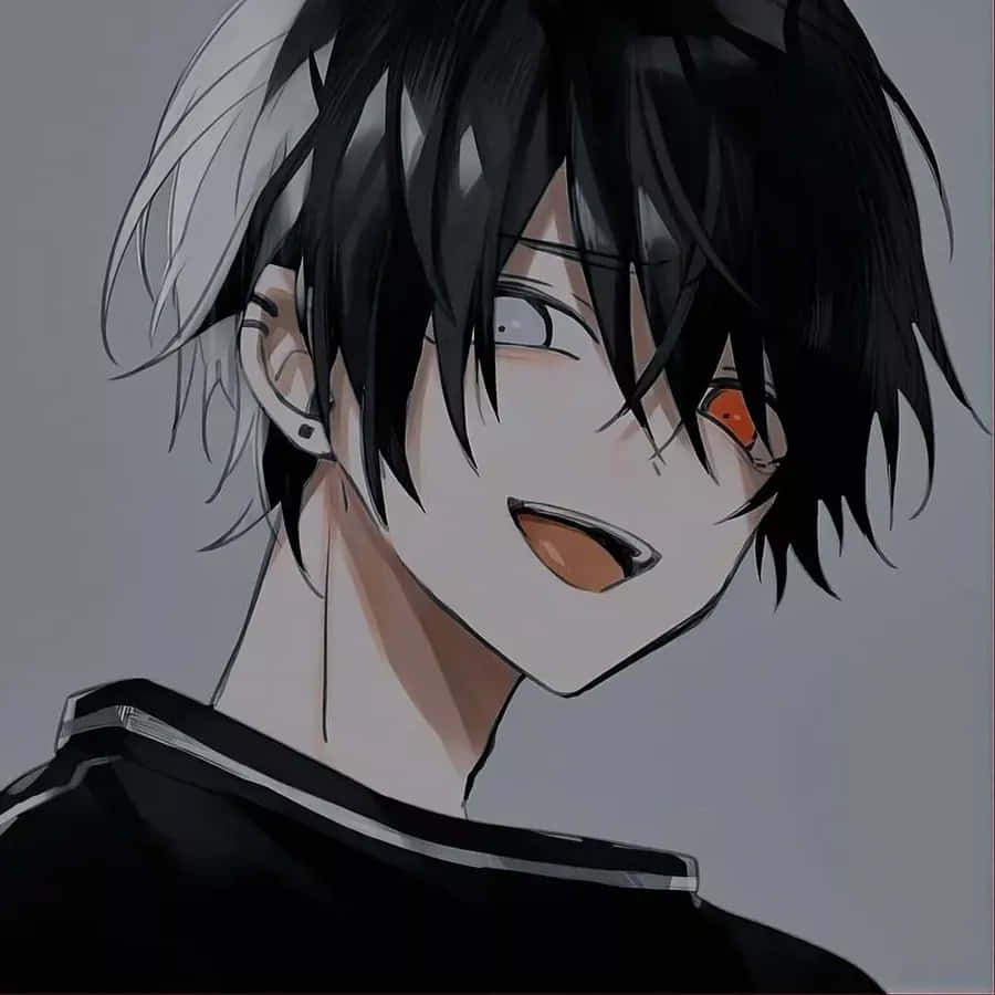 Anime Boy Blackand White Hair Orange Eye Background
