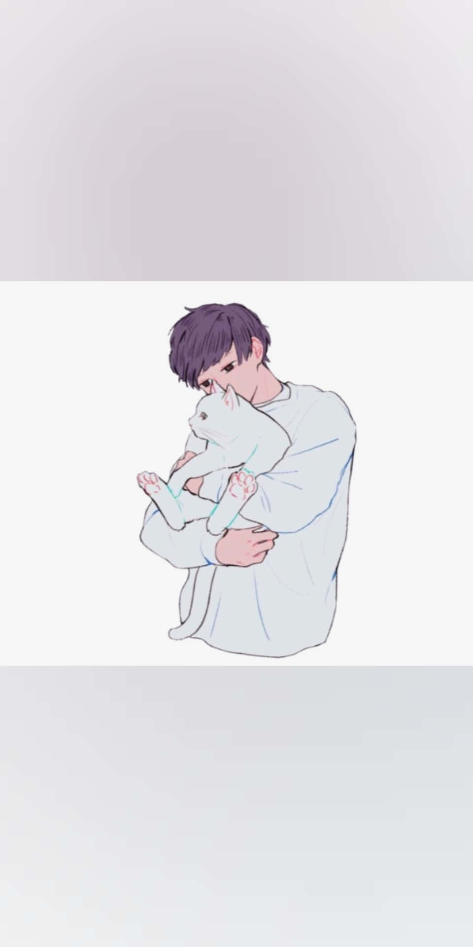 Anime Boy Cuddling Cat Aesthetic Wallpaper Background