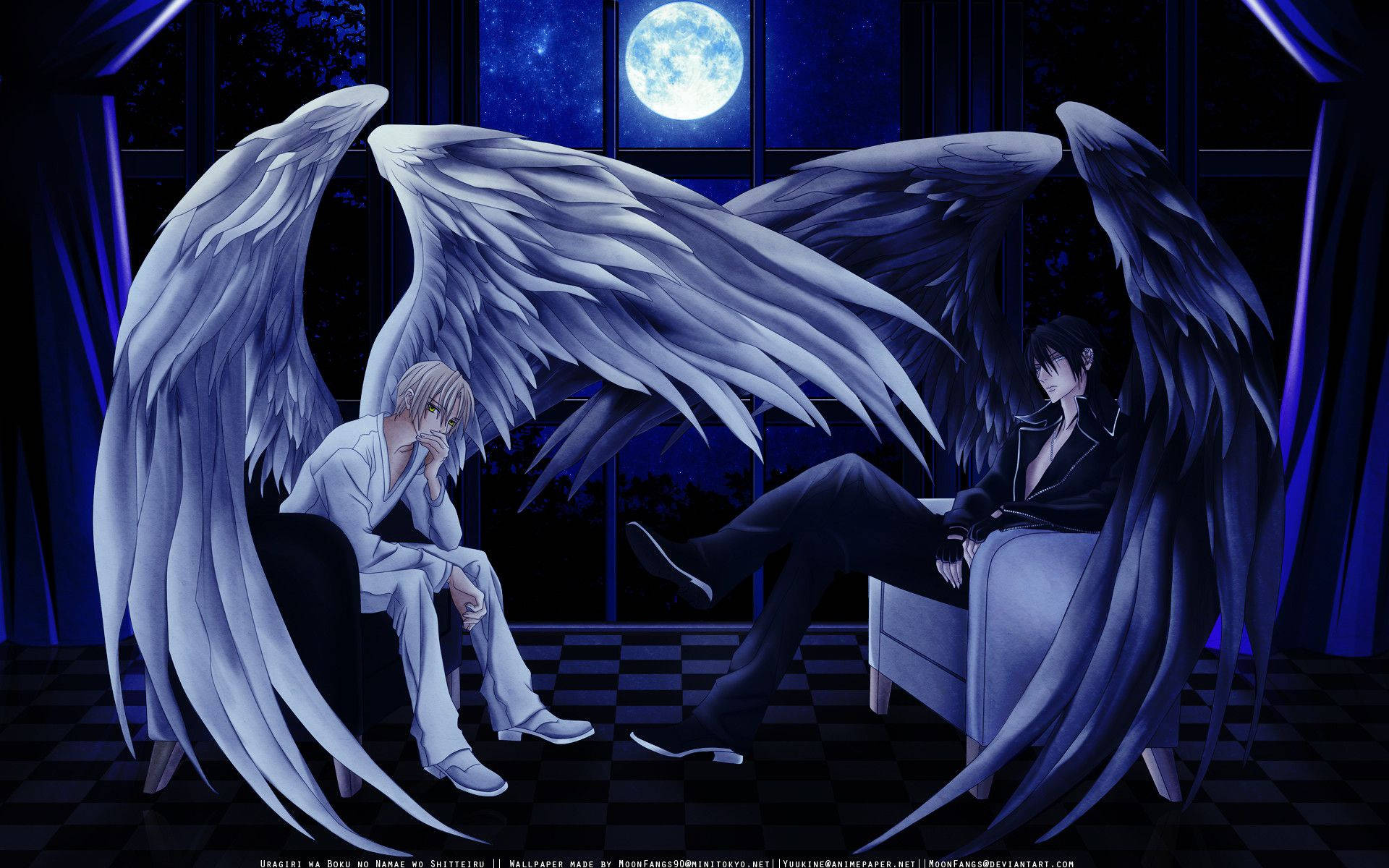 Anime Boy Dark And Light Angels Background