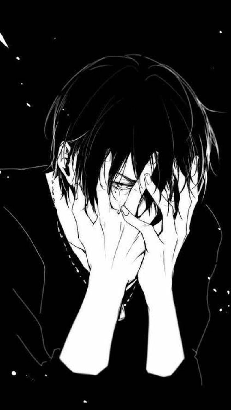 Anime Boy Dark Crying Background