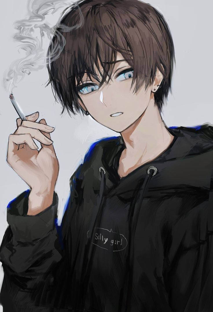 Anime Boy Dark Smoking Background