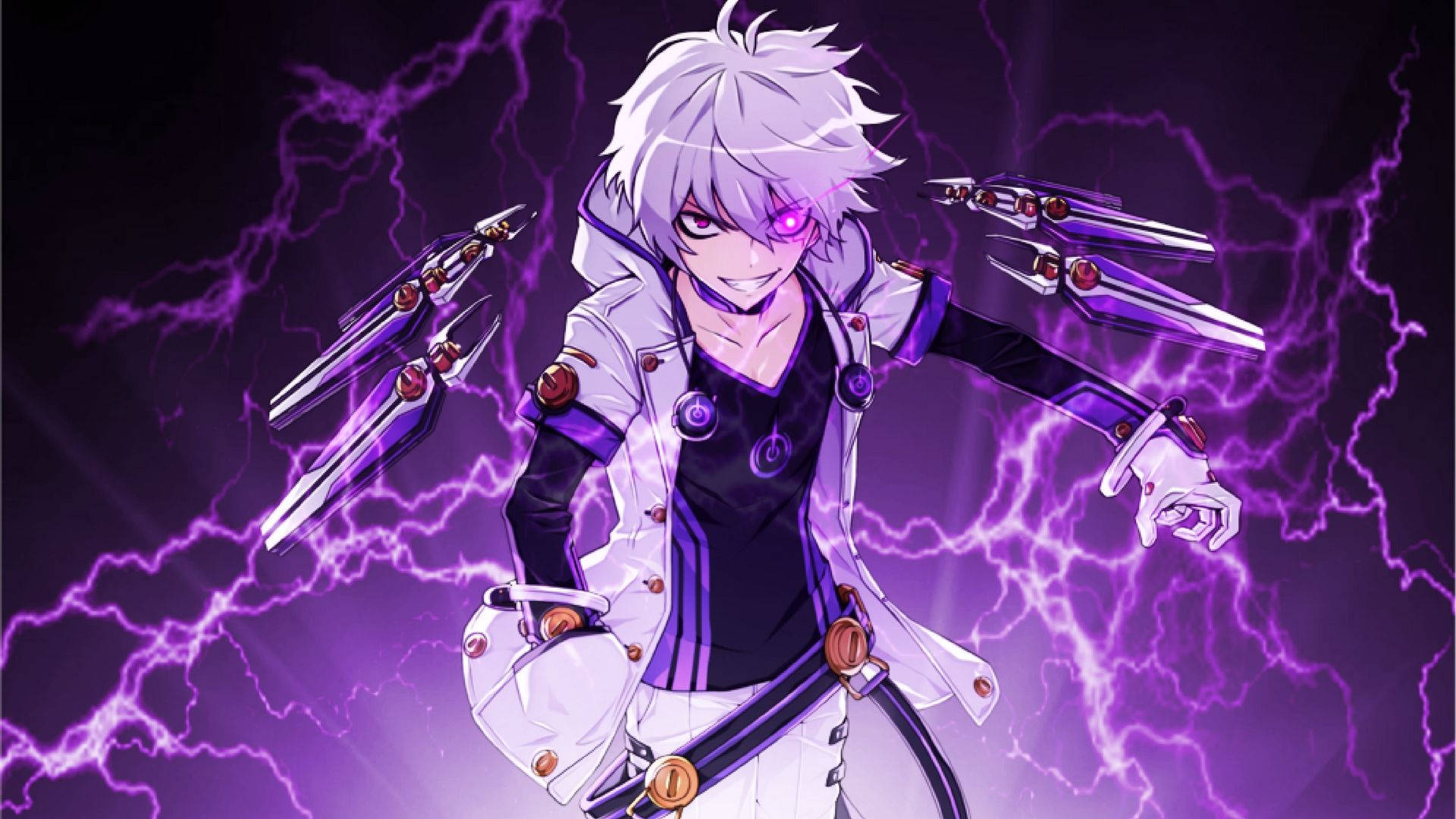 Anime Boy Gaming With An Elsword Character Background