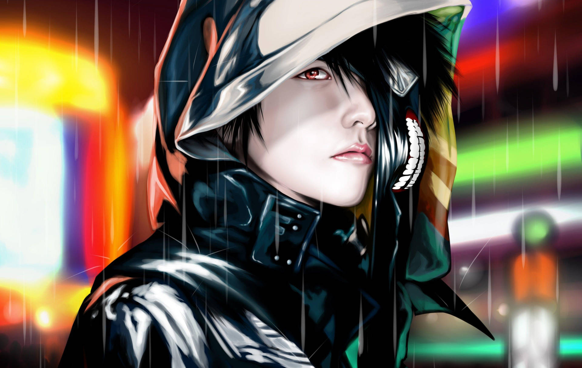 Anime Boy Gaming With Black Leather Outfit Background