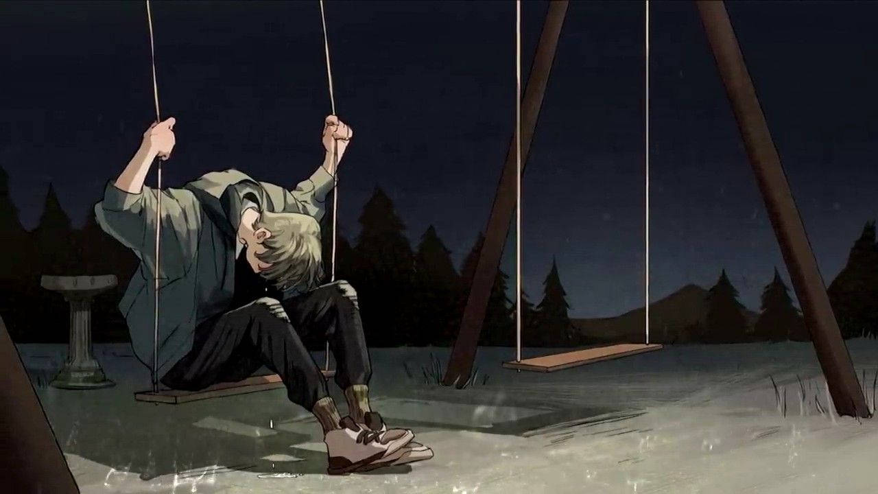 Anime Boy Sad Aesthetic Alone On Swing Background