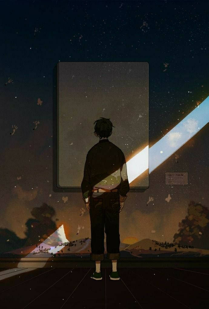 Anime Boy Sad Aesthetic In Dark Room Background