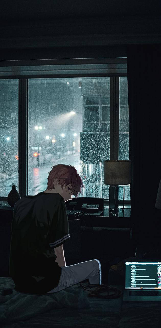 Anime Boy Sad Aesthetic In His Room Background