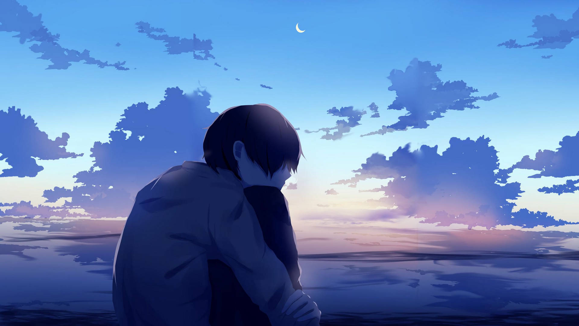 Anime Boy Sad Aesthetic Sun Setting Background