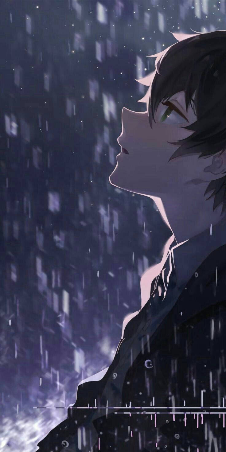 Anime Boy Sad Aesthetic Watching The Rain Background