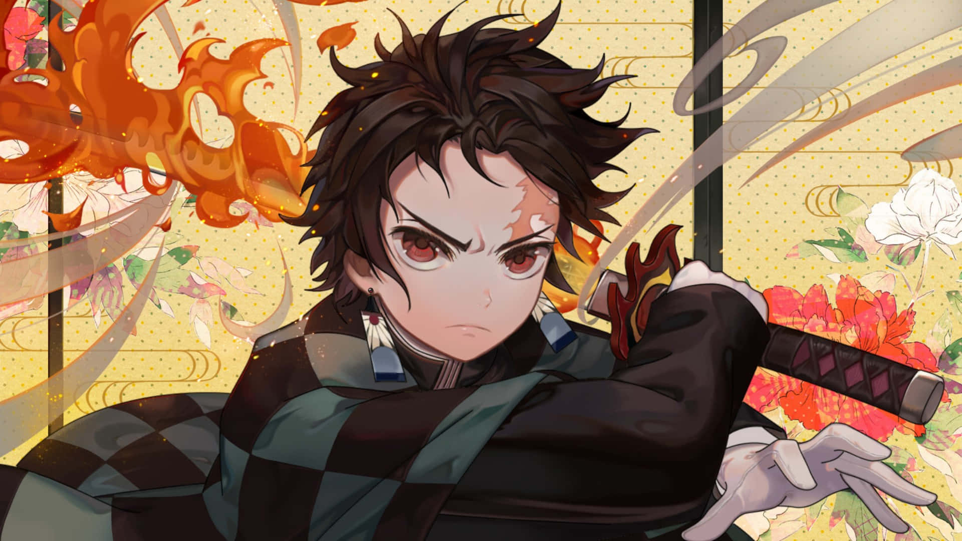 Anime Boy With Flaming Sword Background