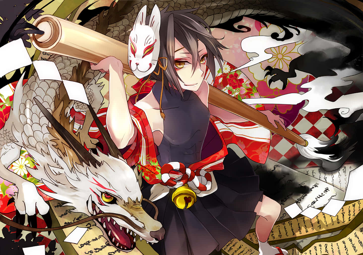 Anime Boy With Fox Mask Background