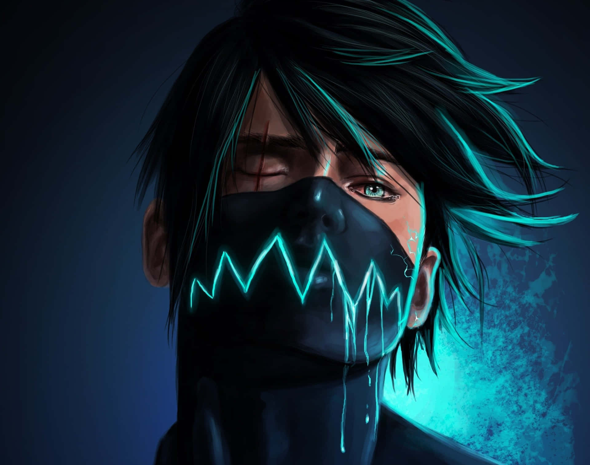 Anime Boy With Neon Mask Background