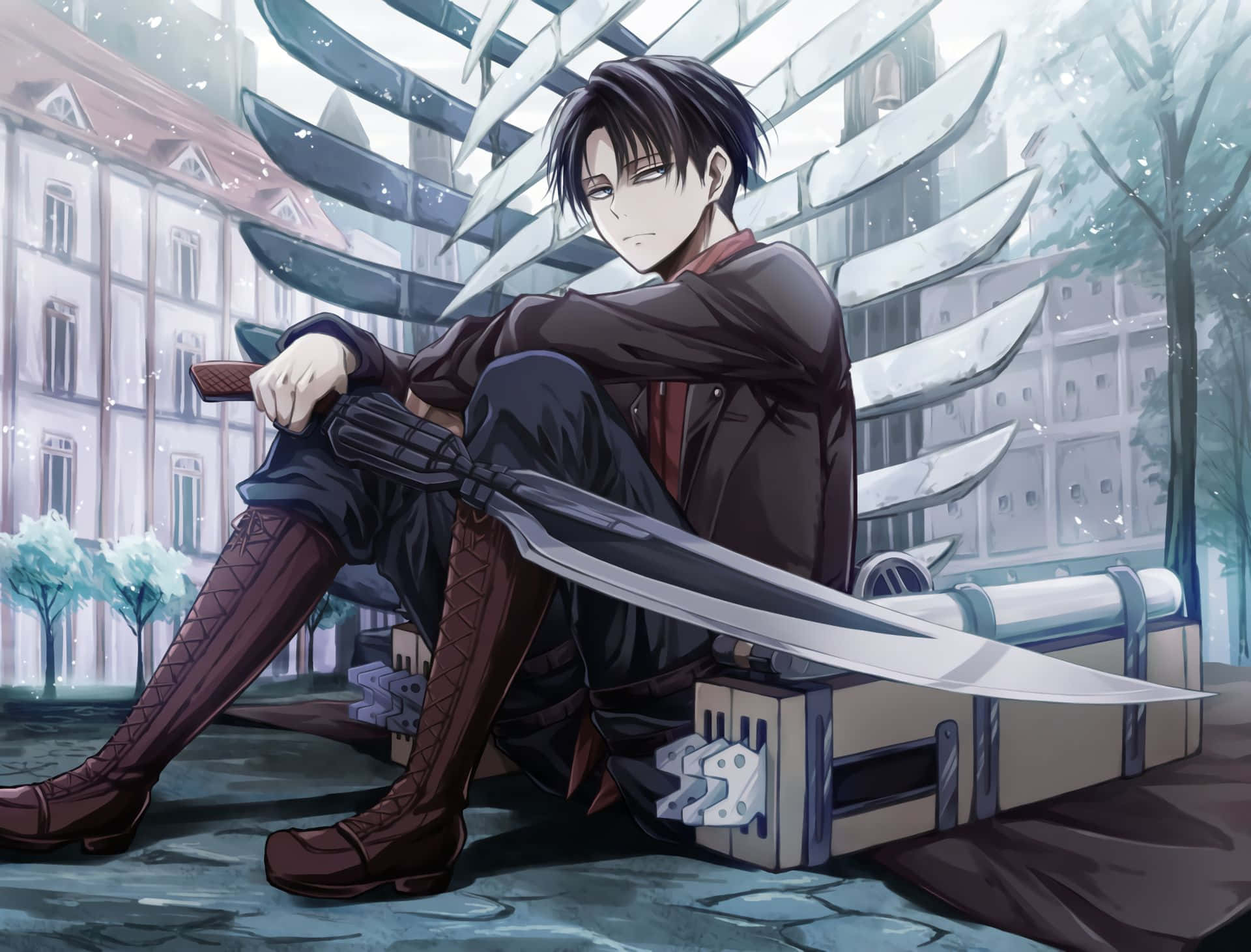 Anime Boy With Sword In Rain Background