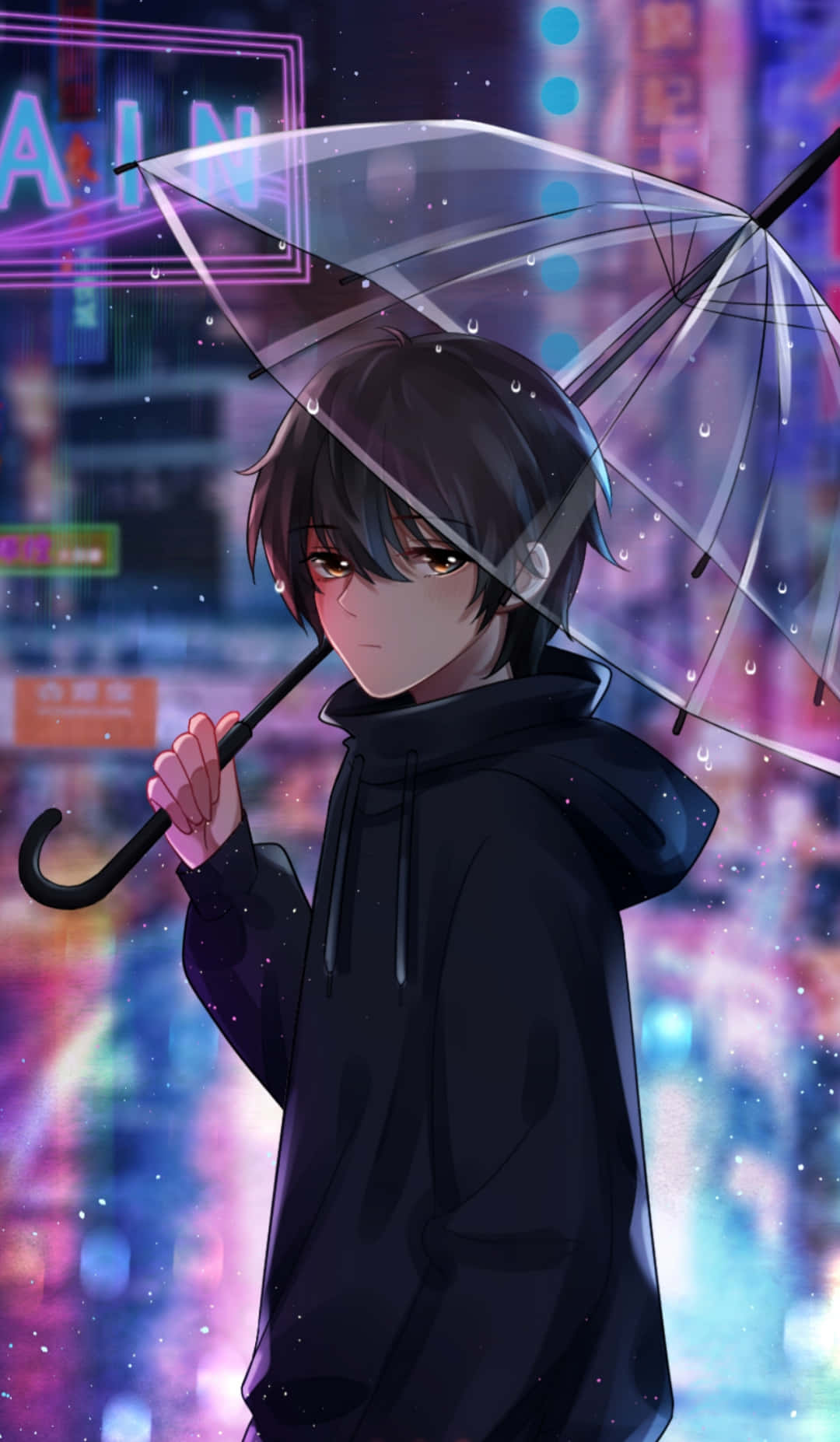 Anime Boy With Umbrella Phone Background