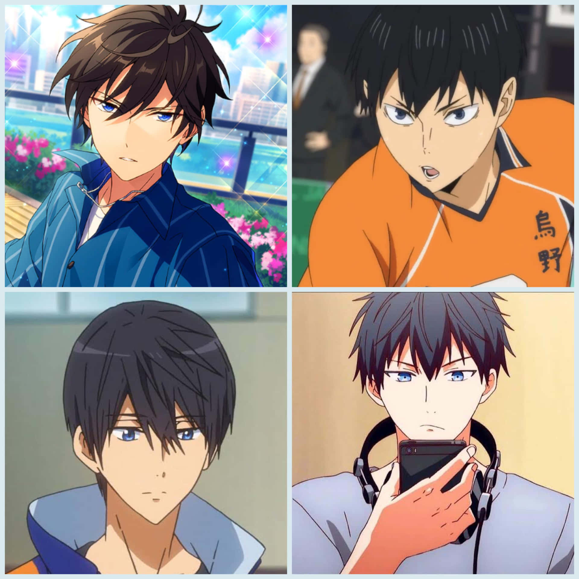 Anime Boys Black Hair Collage Background