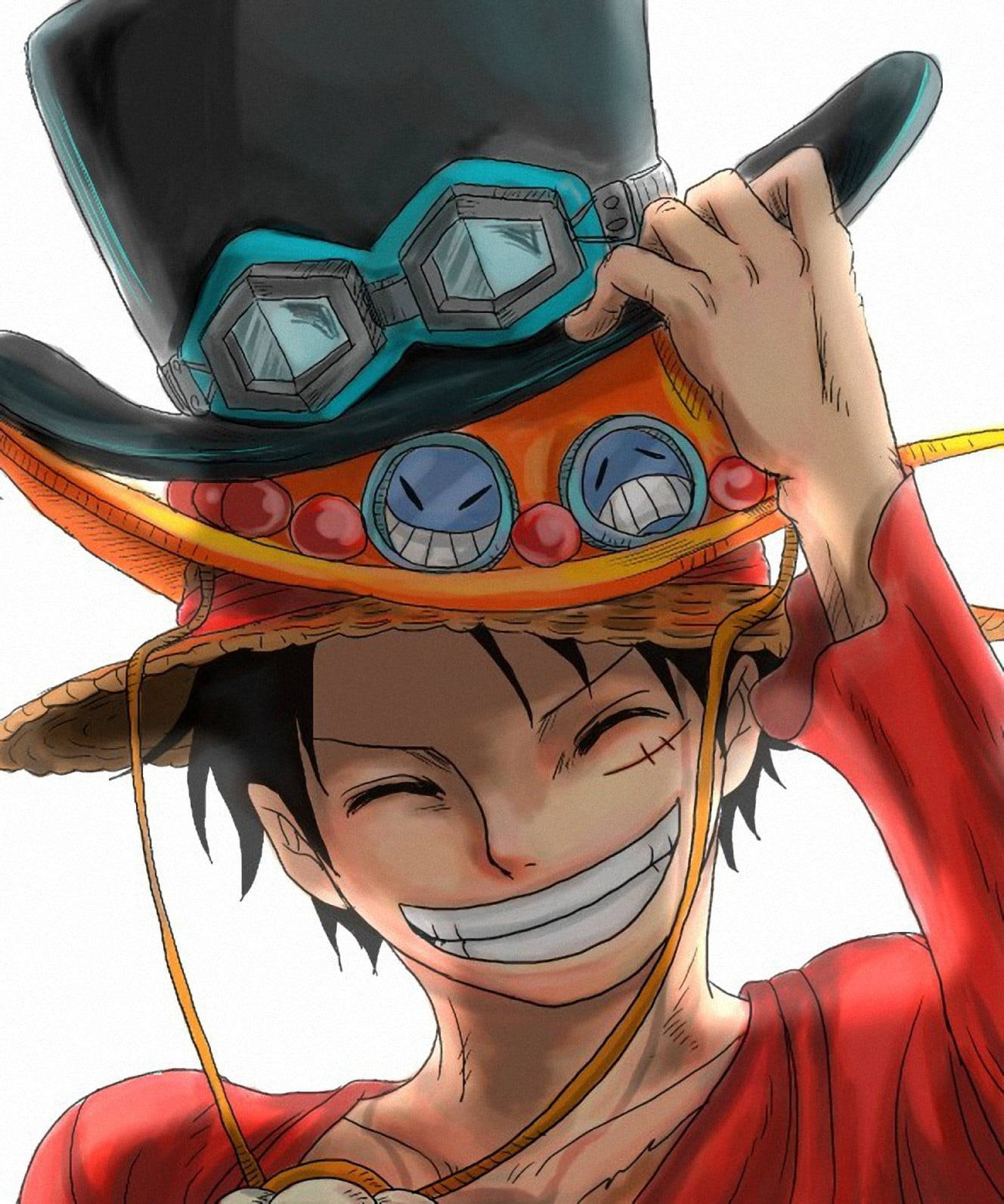 Anime Boys Cute Luffy Wearing Hats Background