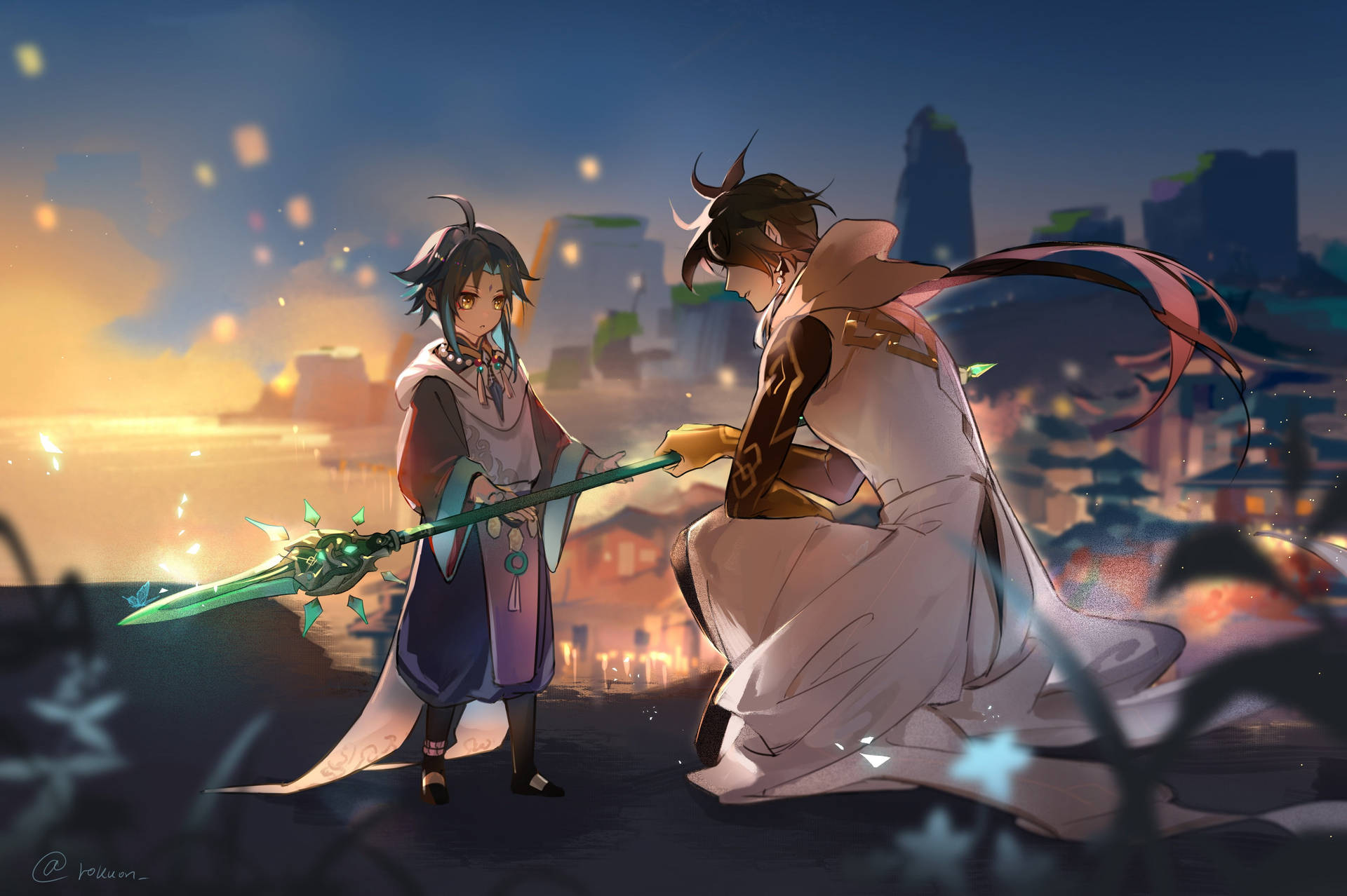 Anime Boys Cute Zhongli And Xiao Background