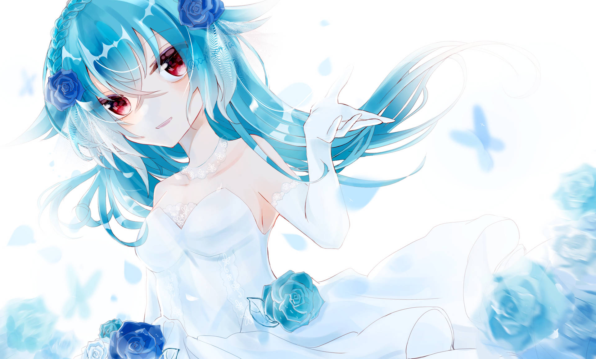 Anime Bride With Blue Hair Background