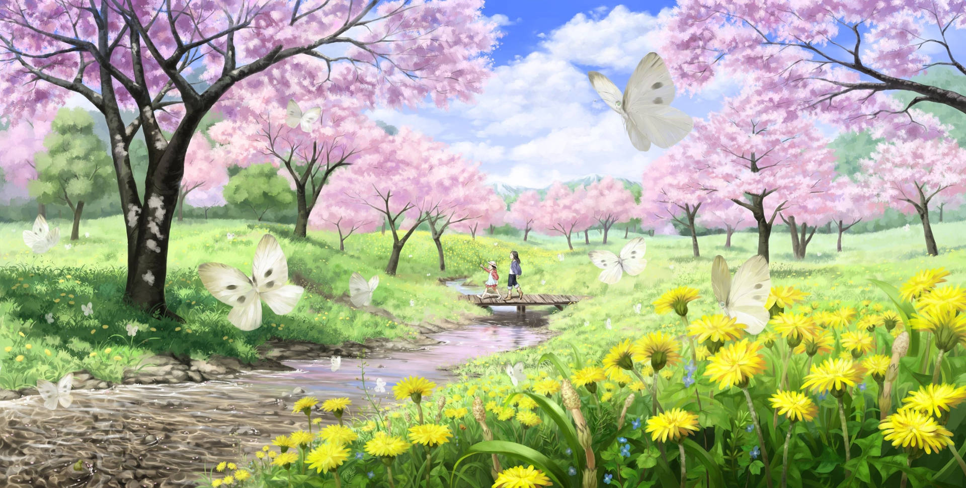 Anime Butterflies And Bunga Background