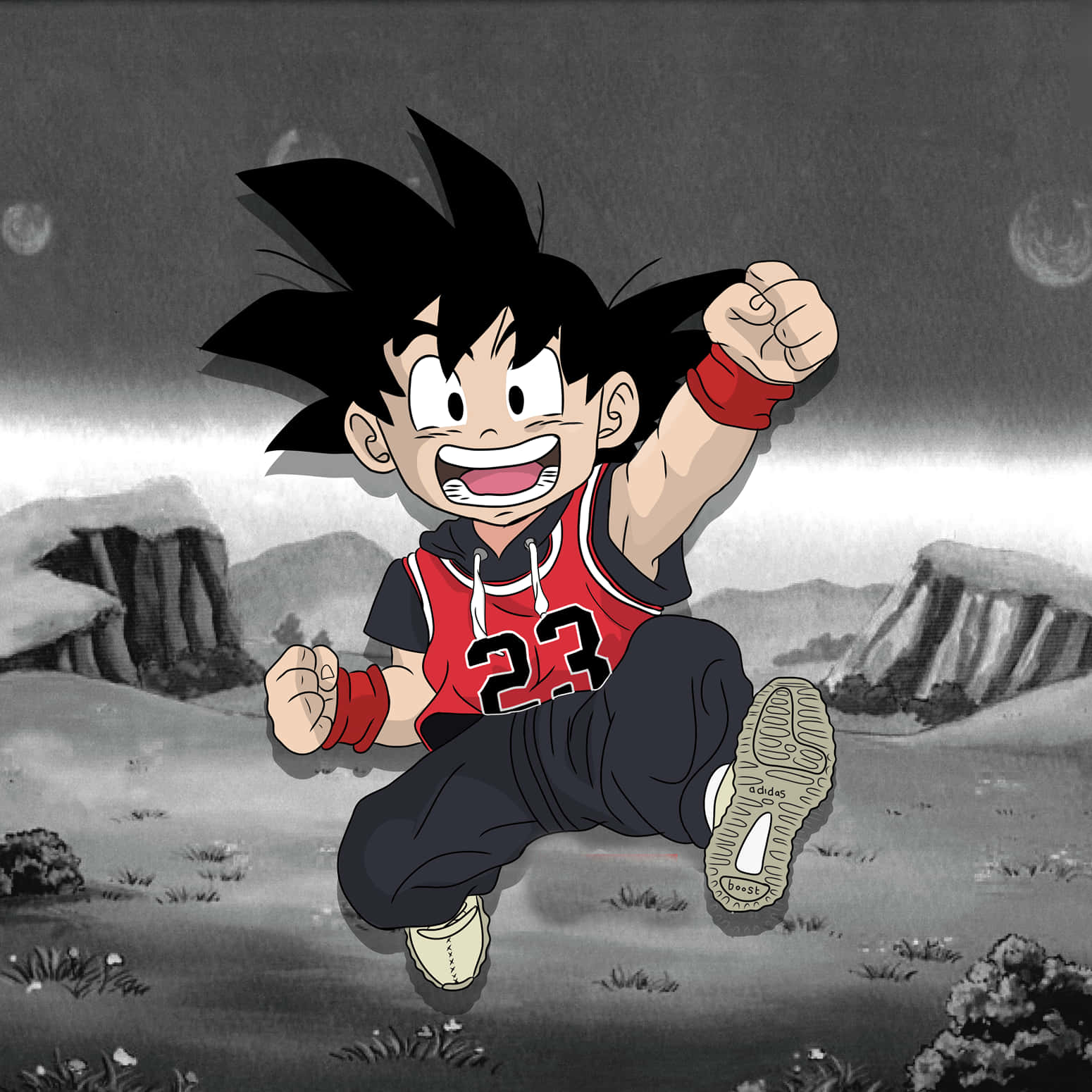 Anime Cartoon Goku Wearing Bulls 23 Jersey Background