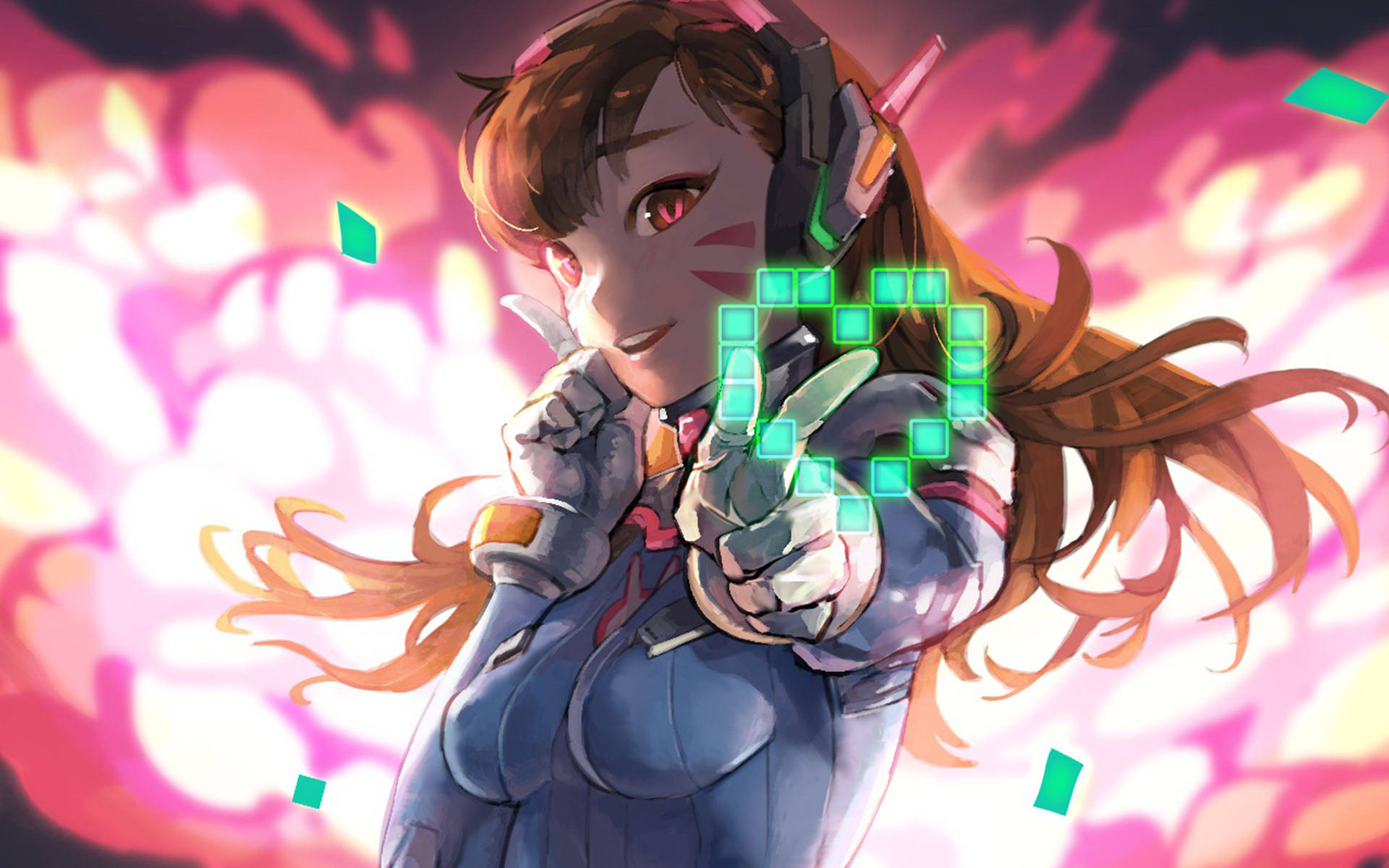 Anime Cat Girl Gaming D.va Love Sign Background