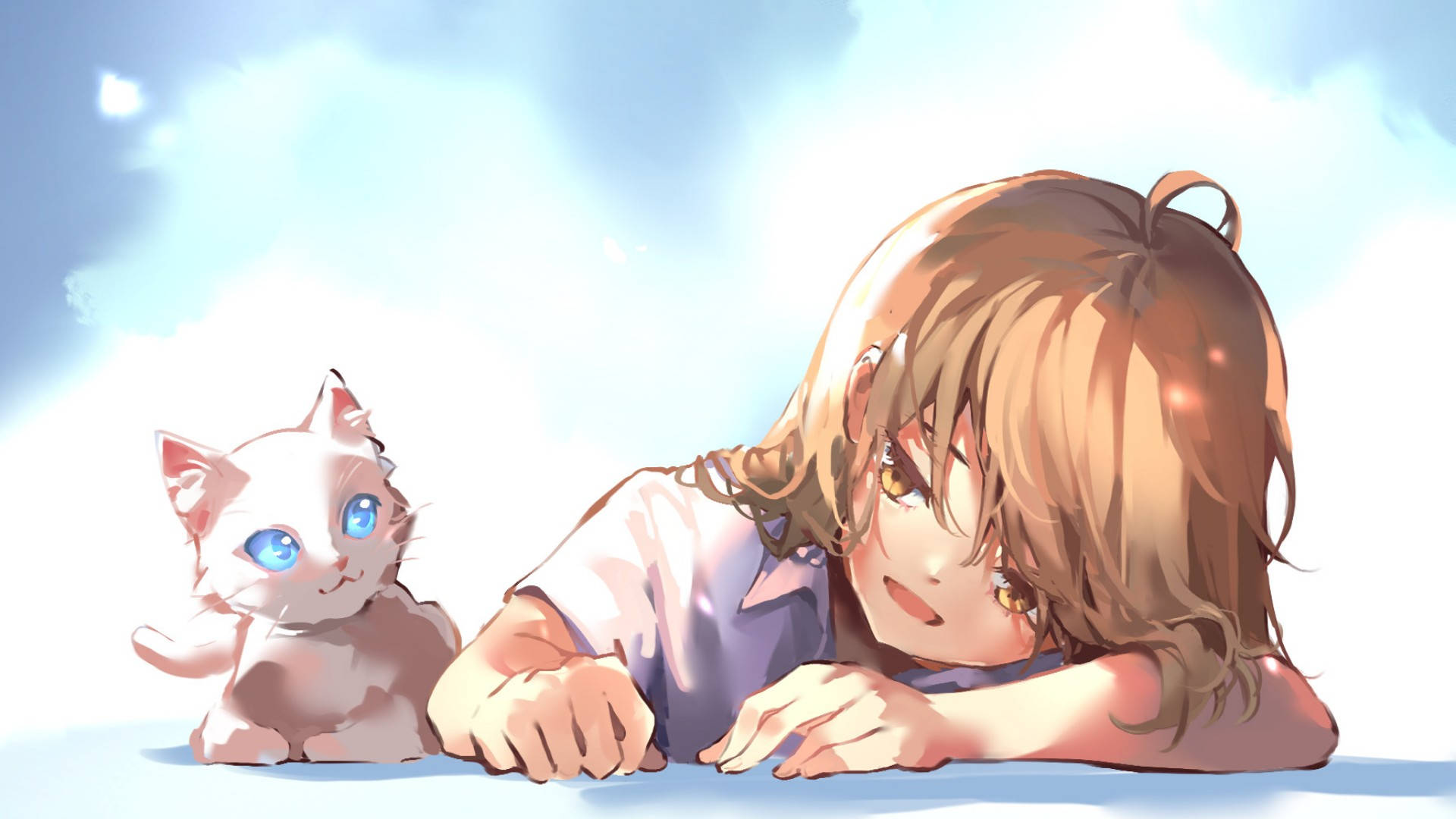 Anime Cat Sad Girl Background