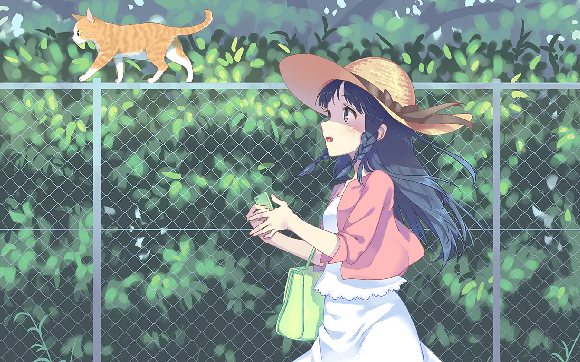 Anime Cat Walking On Fence Background