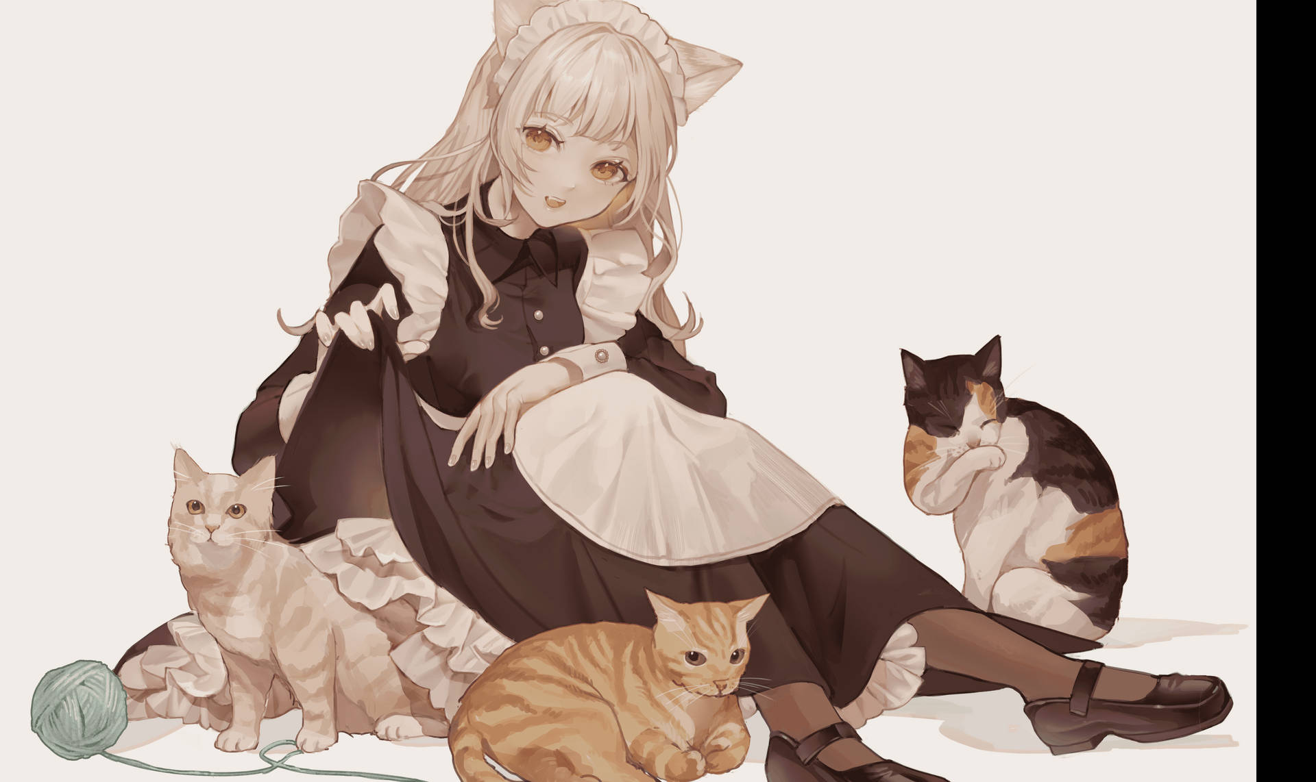 Anime Cats With Maid Background