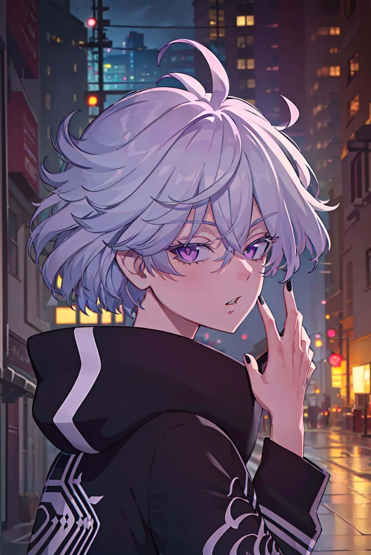 Anime Character City Night Backdrop Background