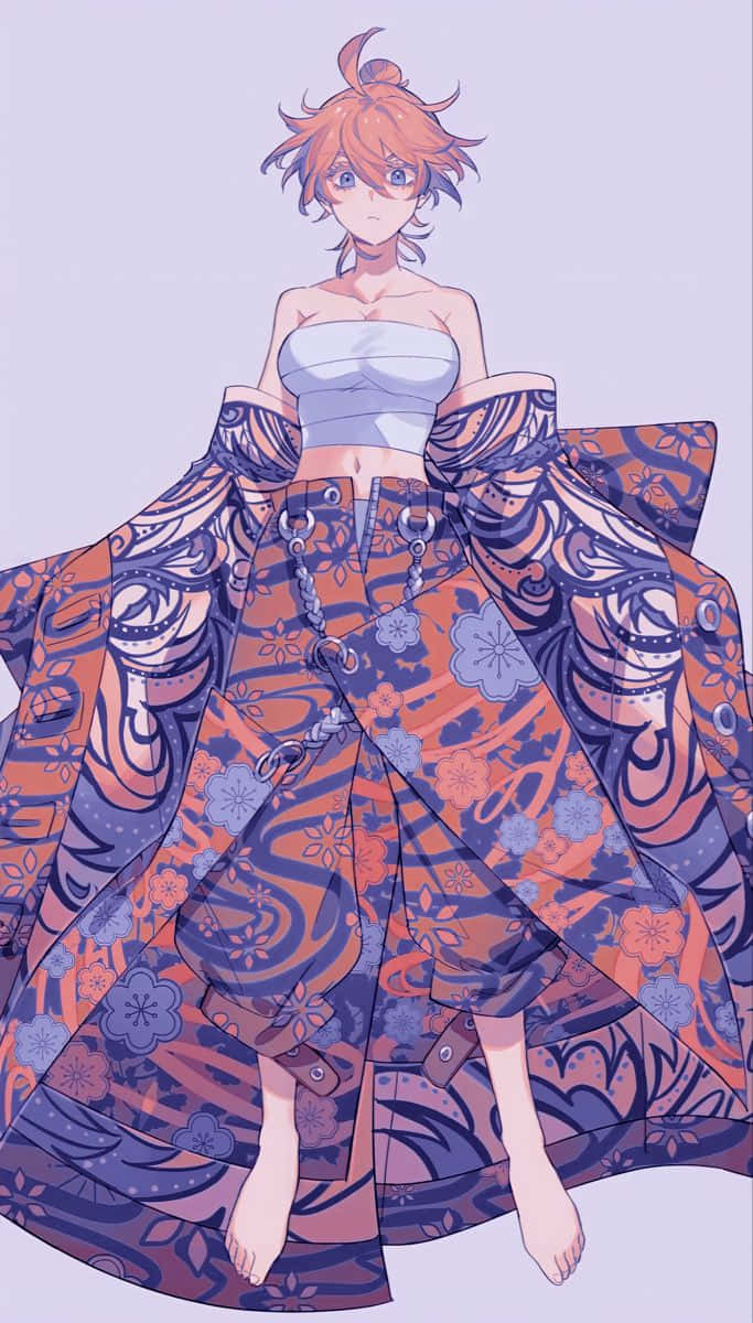 Anime Character Orange Hair Blue Dress Background