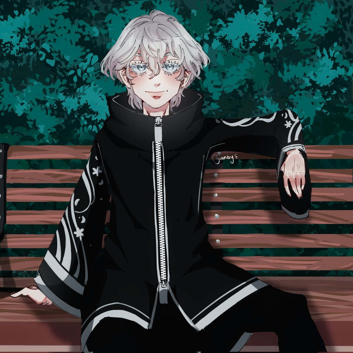 Anime Character Sittingon Park Bench Background