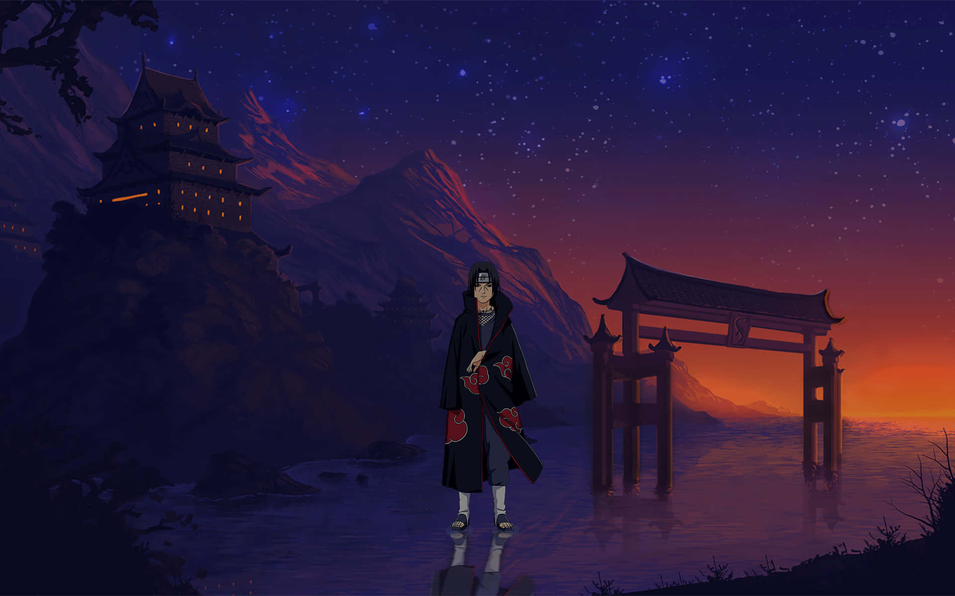 Anime Character Torii Gate Sunset Background