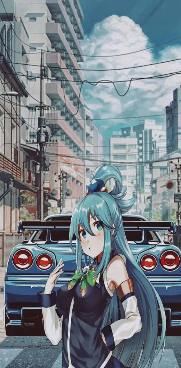Anime Characterin Urban Setting Background