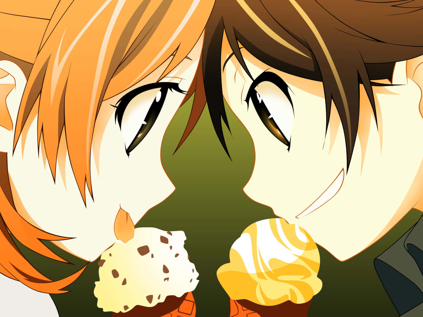 Anime Characters Sharing Ice Cream Background