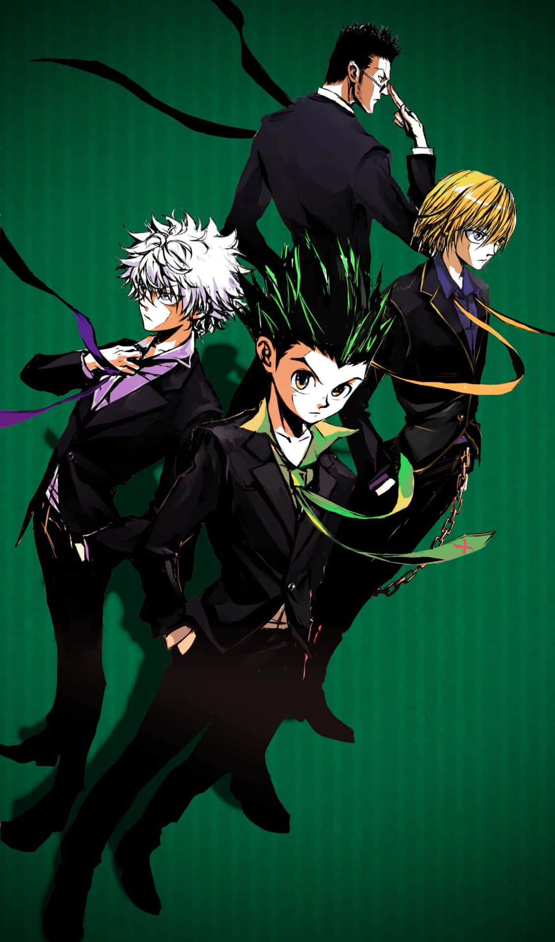 Anime Characters Standing On A Green Background