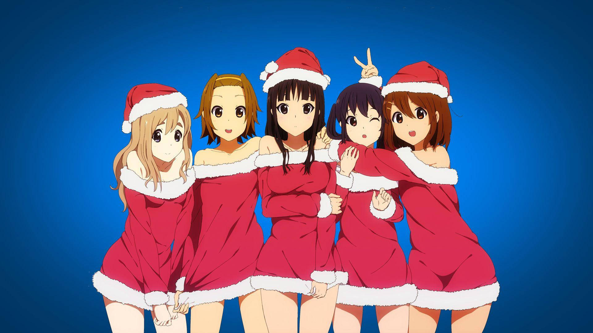 Anime Christmas K-on Santa Girls Background