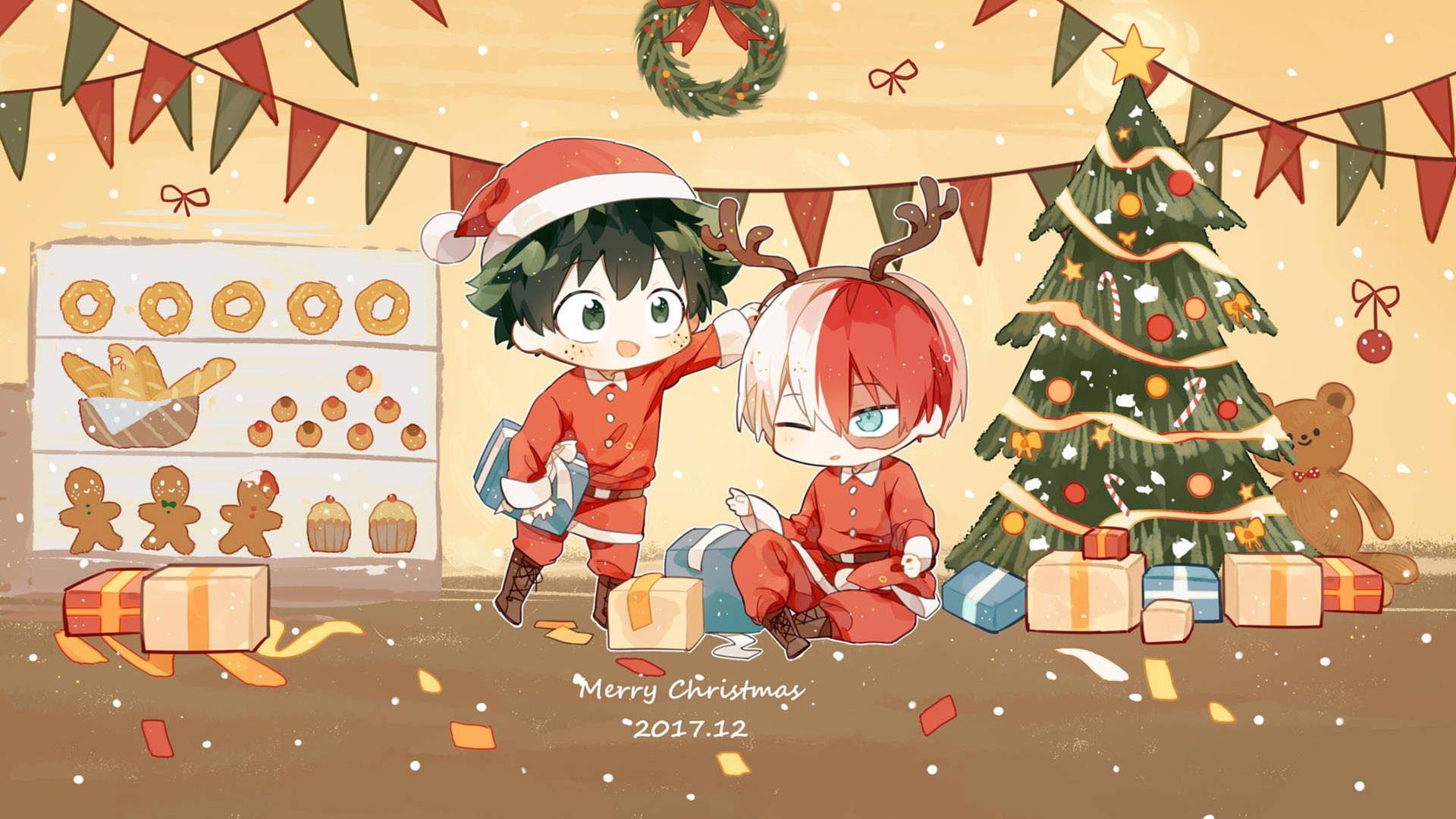 Anime Christmas Todoroki And Midoriya Background