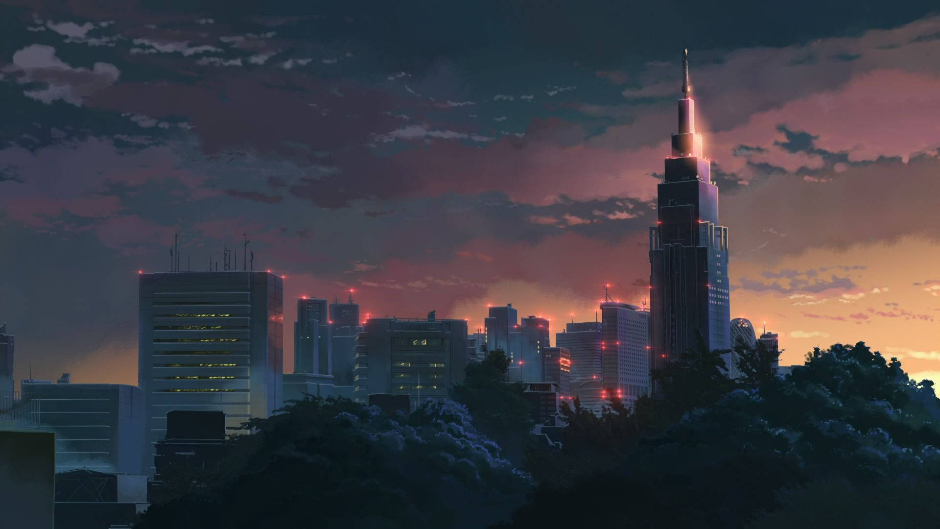 Anime City Sunrise Desktop Background