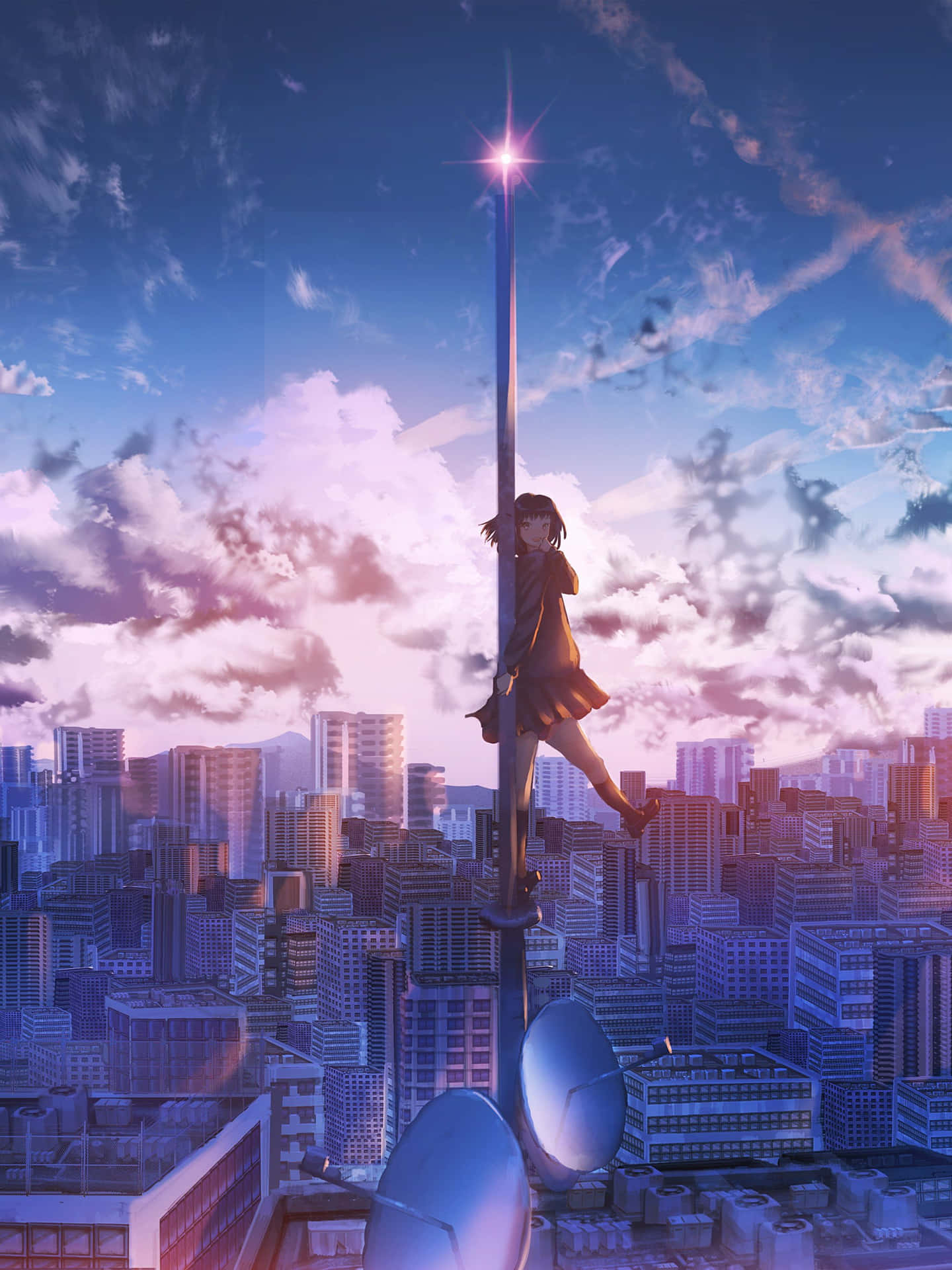 Anime Cityscape Sunset Balance Background