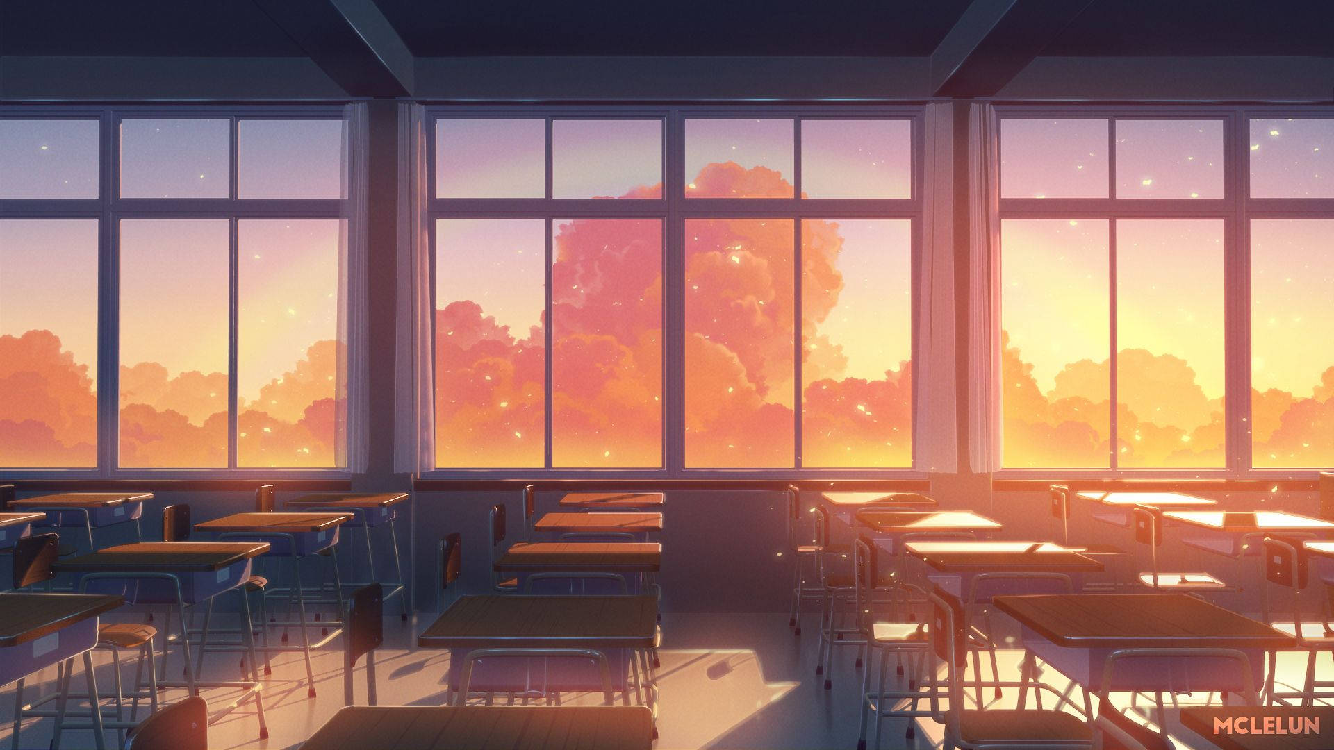 Anime Classroom Sunset Window View