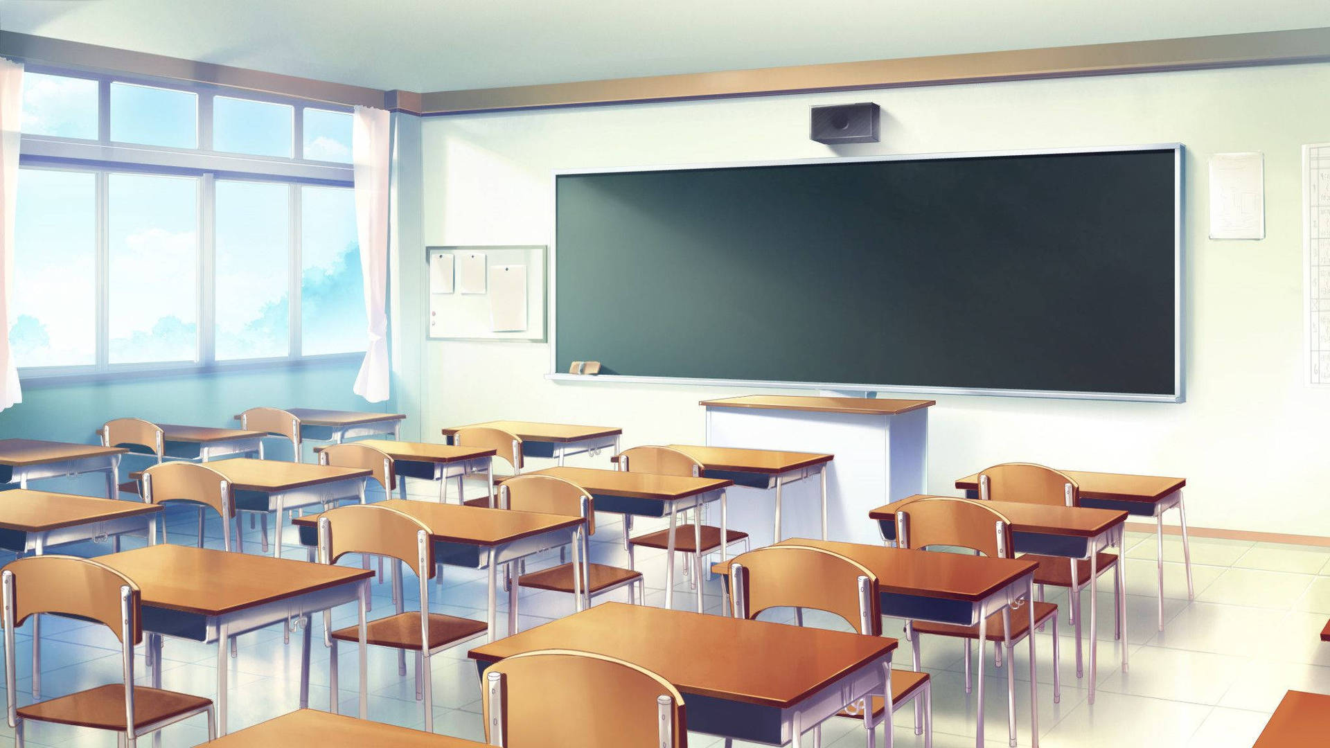 Anime Classroom With Blank Blackboard