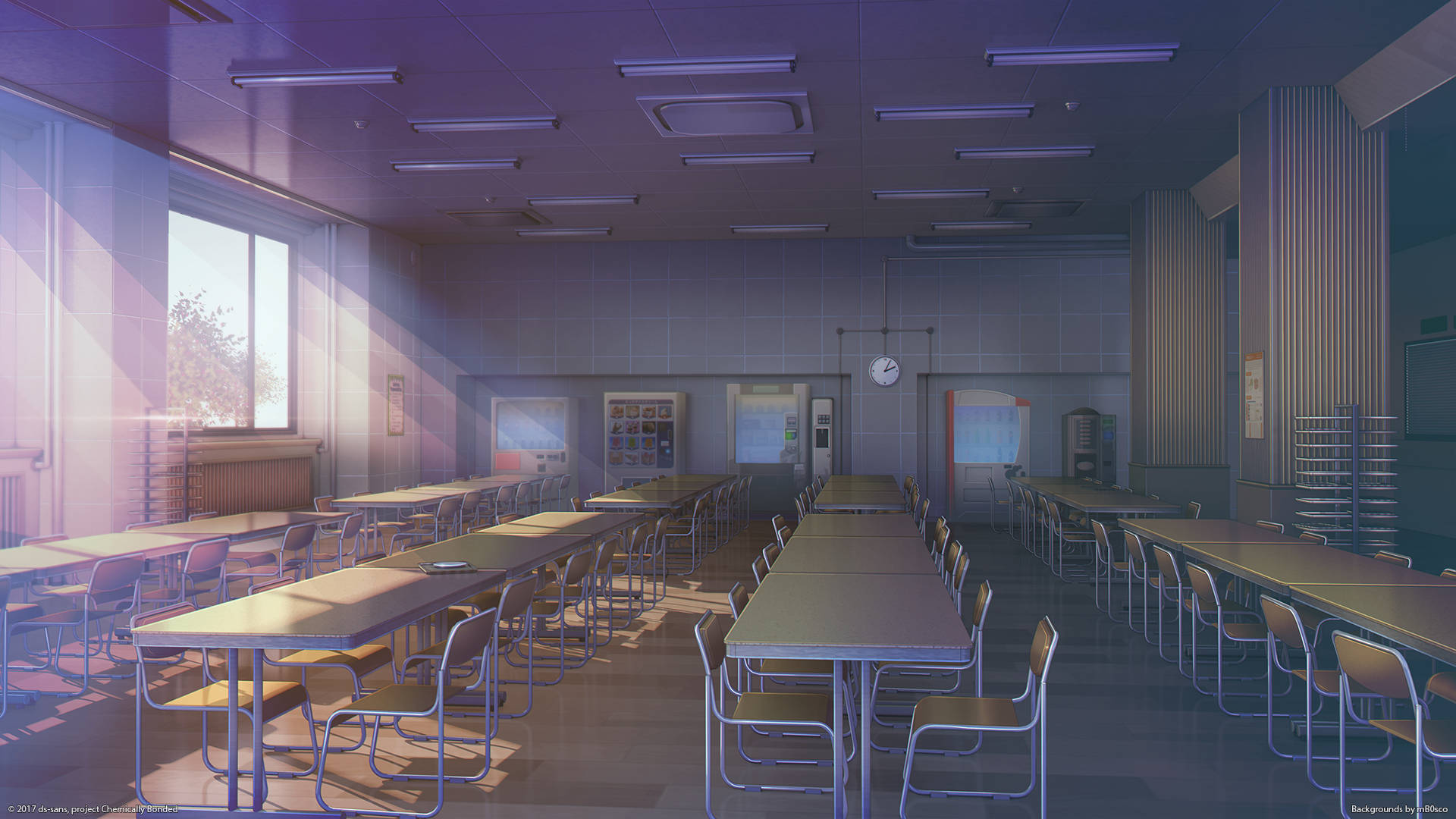 Anime Classroom With Long Tables